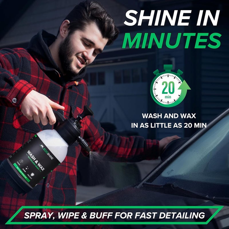 Eco Shine طقم غسيل السيارات بدون ماء | صيغة غسيل وشمع مركزة للغاية بدون شطف مع بخاخ مضخة غير رغوي لتفاصيل السيارة السريعة | يصنع 1 جالون من غسيل وشمع جاهز للاستخدام بدون ماء - Image 4